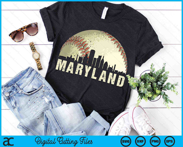 Vintage Maryland Cityscape Baseball Lover SVG PNG Cutting Printable Files