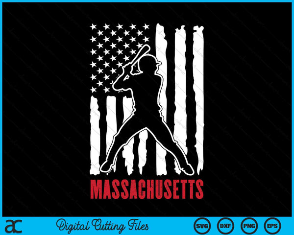 Vintage Massachusetts American Flag Distressed Baseball SVG PNG Digital Cutting Files