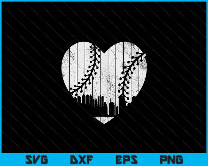 Vintage Massachusetts Baseball Heart With Skyline SVG PNG Digital Cutting File