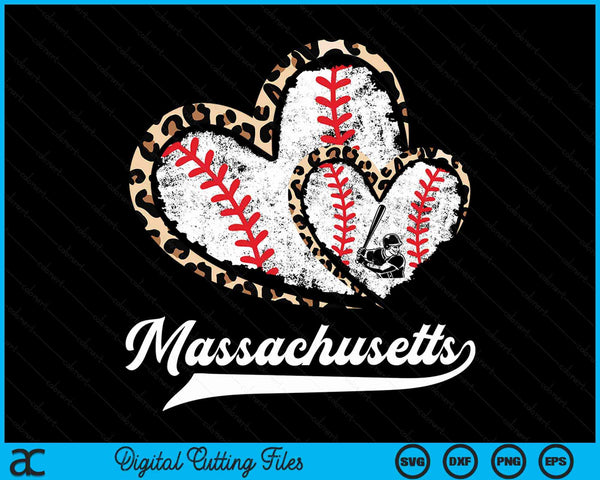 Vintage Massachusetts Baseball Leopard Heart Baseball Fans SVG PNG Digital Cutting Files