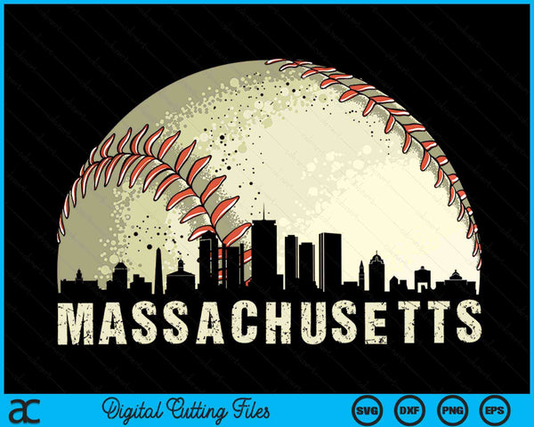 Vintage Massachusetts Cityscape Baseball Lover SVG PNG Cutting Printable Files