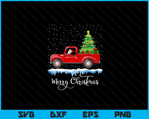 Vintage Merry Christmas rode vrachtwagen ouderwetse kerst SVG PNG digitale snijbestanden