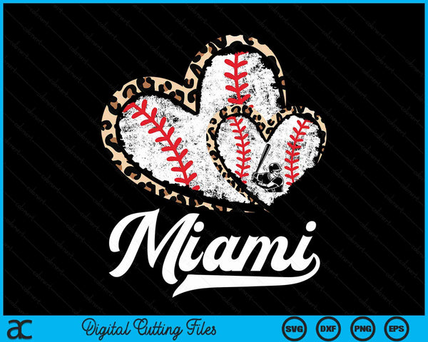 Vintage Miami Baseball Leopard Heart Baseball Fans SVG PNG Digital Cutting Files