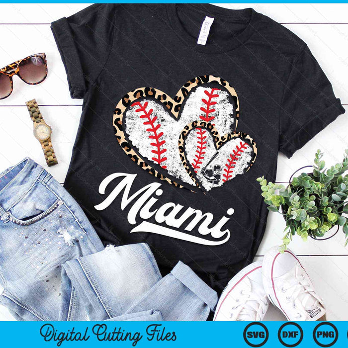 Vintage Miami Baseball Leopard Heart Baseball Fans SVG PNG Digital Cutting Files