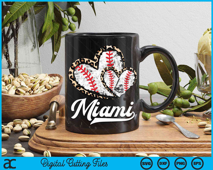 Vintage Miami Baseball Leopard Heart Baseball Fans SVG PNG Digital Cutting Files