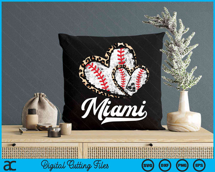 Vintage Miami Baseball Leopard Heart Baseball Fans SVG PNG Digital Cutting Files