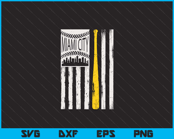 Vintage Miami City honkbal vlag patriottische honkbal SVG PNG digitale snijden bestanden 