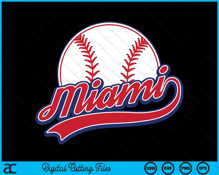 Vintage Miami Cityscape honkbal SVG PNG digitale snijbestanden 