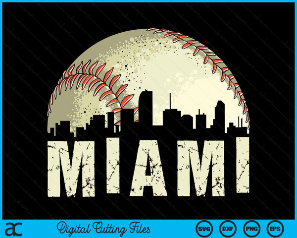 Vintage Miami Cityscape Baseball Lover SVG PNG Cutting Printable Files