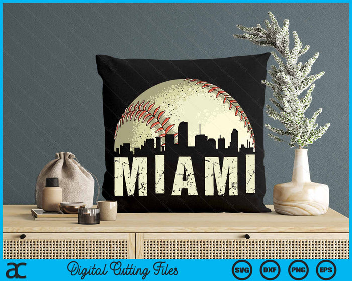 Vintage Miami Cityscape Baseball Lover SVG PNG Cutting Printable Files