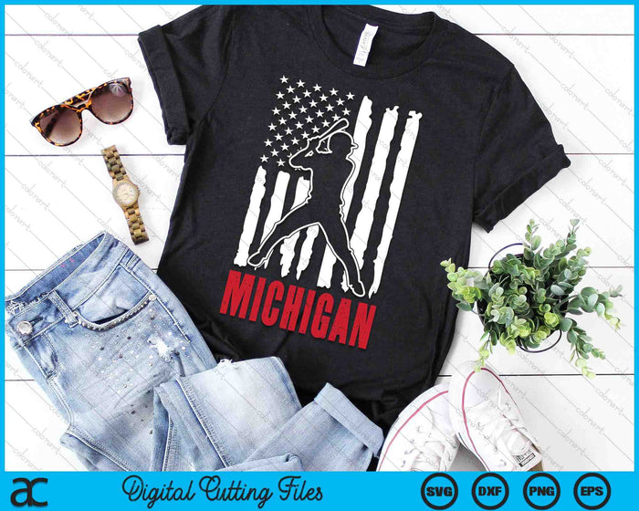 Vintage Michigan American Flag Distressed Baseball SVG PNG Digital Cutting Files