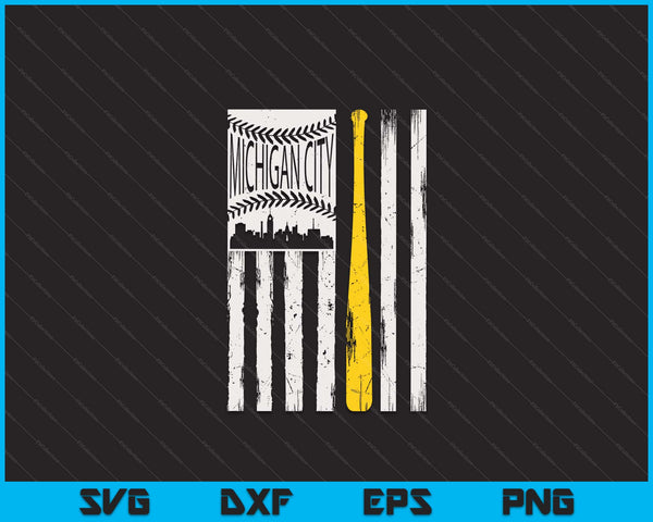 Vintage Michigan City honkbal vlag patriottische honkbal SVG PNG digitale snijden bestanden