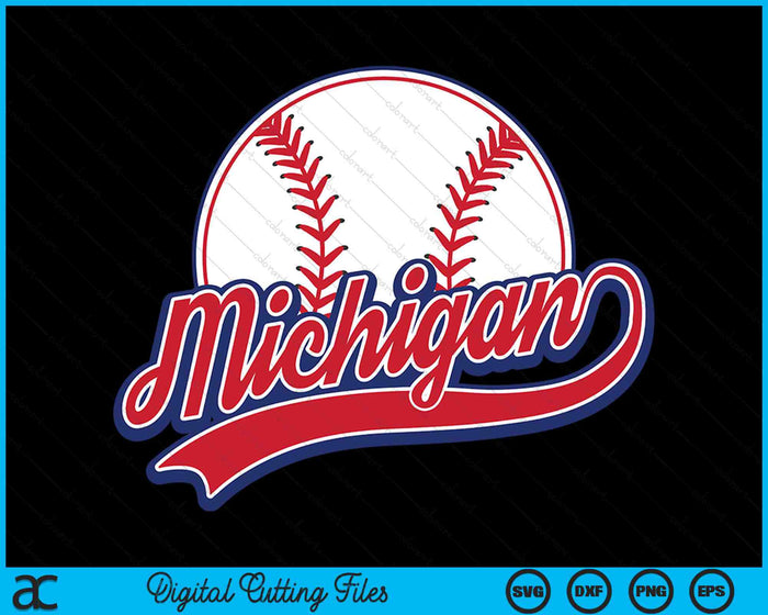 Vintage Michigan Cityscape honkbal SVG PNG digitale snijbestanden