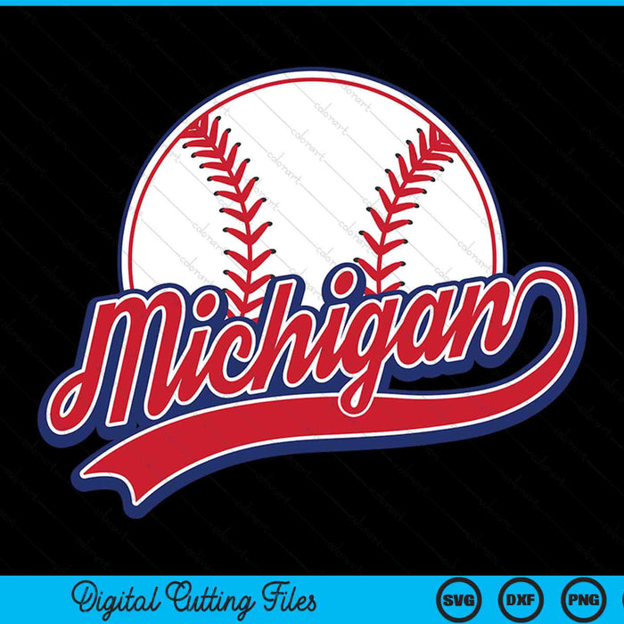Vintage Michigan cityscape baseball SVG cut file