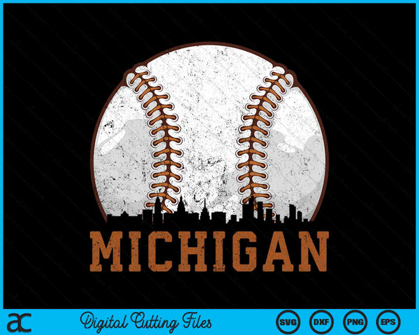 Vintage Michigan Cityscape Baseball SVG PNG Digital Printable Files