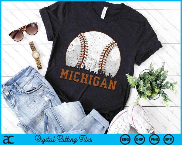 Vintage Michigan Cityscape Baseball SVG PNG Digital Printable Files