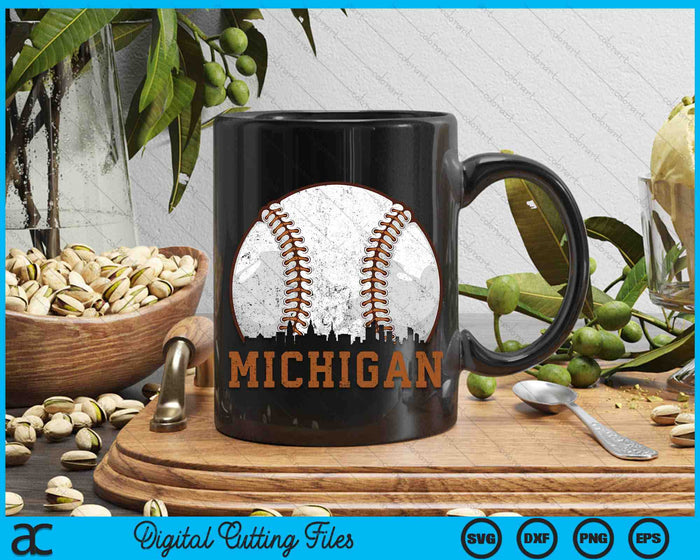 Vintage Michigan Cityscape Baseball SVG PNG Digital Printable Files