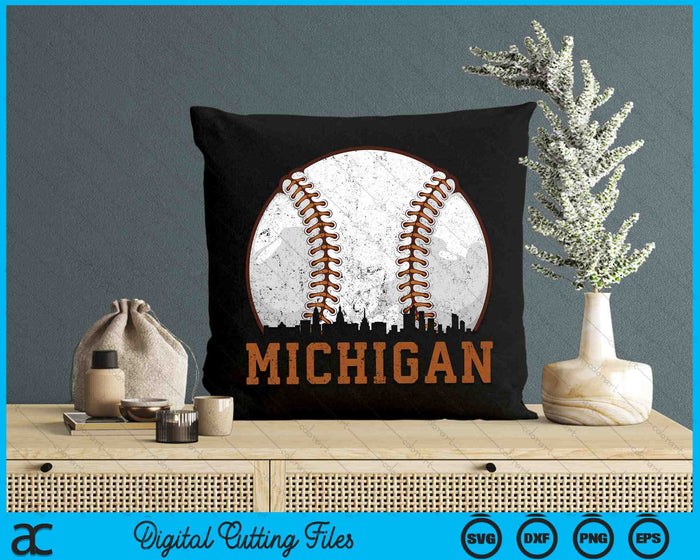 Vintage Michigan Cityscape Baseball SVG PNG Digital Printable Files