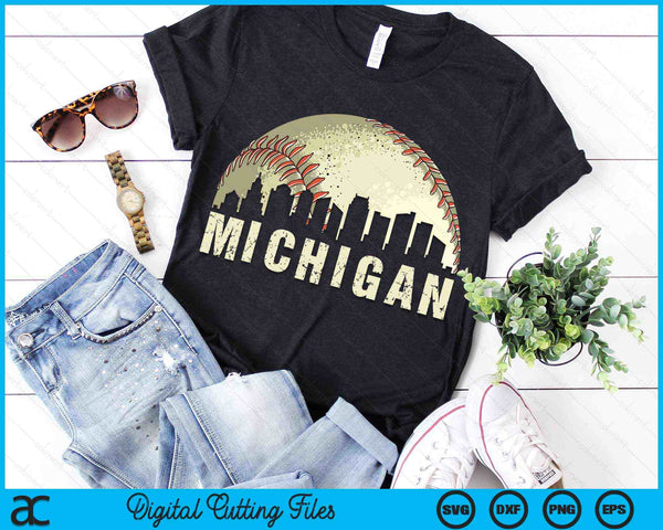 Vintage Michigan Cityscape Baseball Lover SVG PNG Cutting Printable Files