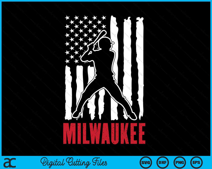 Vintage Milwaukee American Flag Distressed Baseball SVG PNG Digital Cutting Files