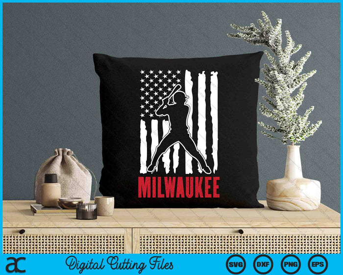 Vintage Milwaukee American Flag Distressed Baseball SVG PNG Digital Cutting Files