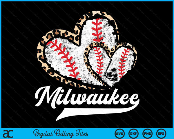 Vintage Milwaukee Baseball Leopard Heart Baseball Fans SVG PNG Digital Cutting Files