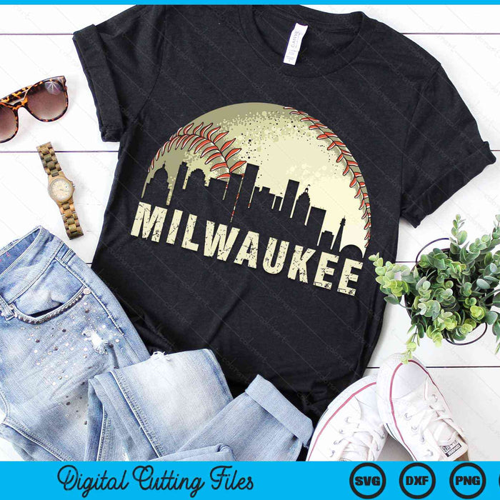 Vintage Milwaukee Cityscape Baseball Lover SVG PNG Digital Cutting Files