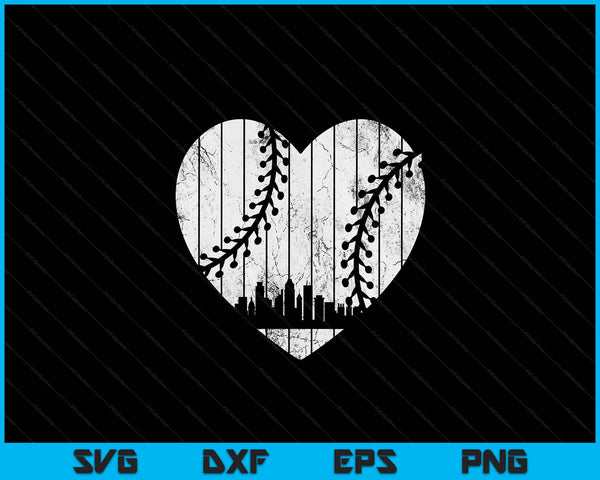 Vintage Minneapolis baseball heart with skyline SVG cut file
