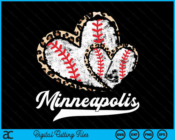 Vintage Minneapolis Baseball Leopard Heart Baseball Fans SVG PNG Digital Cutting Files