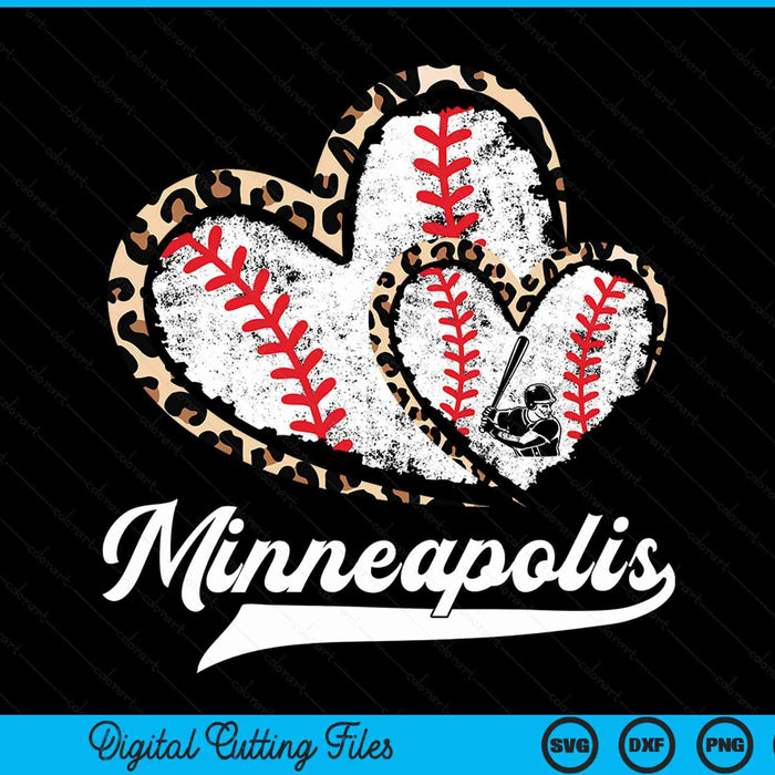 Vintage Minneapolis Baseball Leopard Heart Baseball Fans SVG PNG Digital Cutting Files
