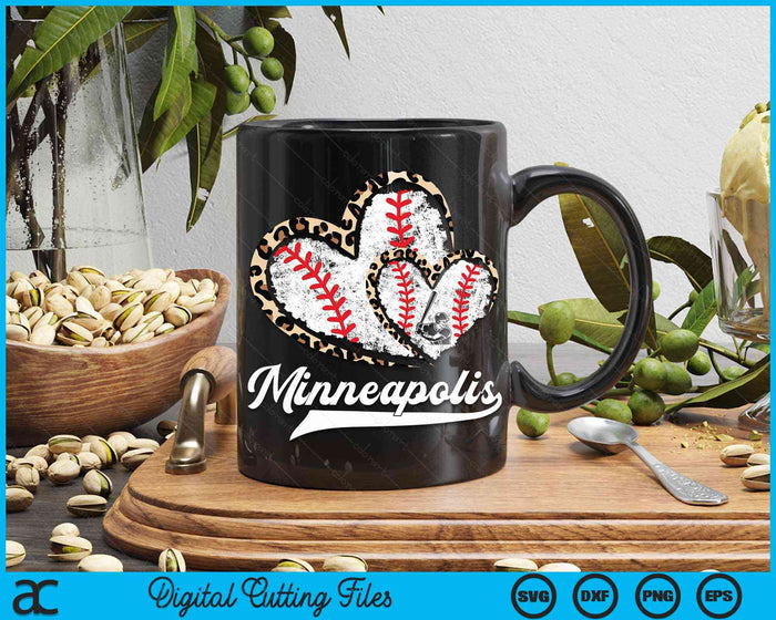 Vintage Minneapolis Baseball Leopard Heart Baseball Fans SVG PNG Digital Cutting Files