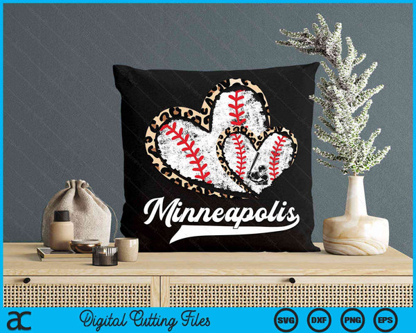 Vintage Minneapolis Baseball Leopard Heart Baseball Fans SVG PNG Digital Cutting Files