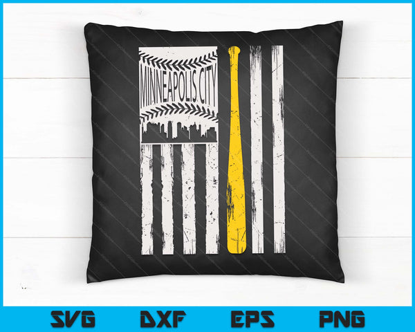 Vintage Minneapolis City Baseball Flag  Patriotic Baseball SVG PNG Digital Cutting Files