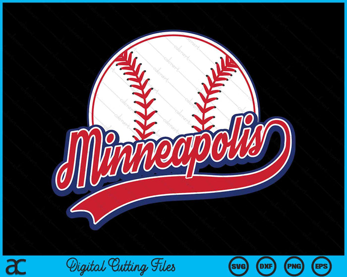 Vintage Minneapolis stadsgezicht honkbal SVG PNG digitale snijbestanden