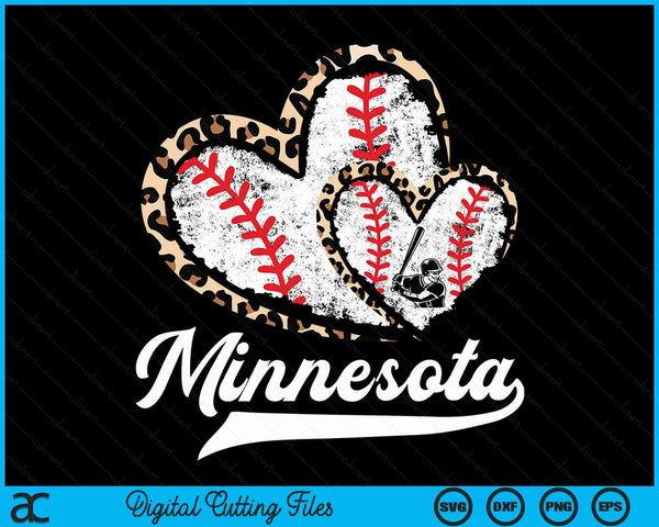 Vintage Minnesota Baseball Leopard Heart Baseball Fans SVG PNG Digital Cutting Files