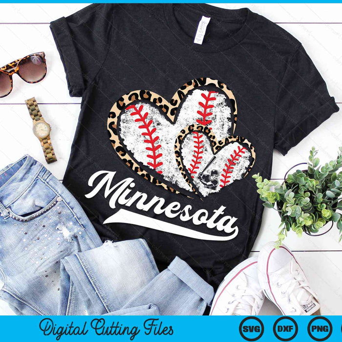 Vintage Minnesota Baseball Leopard Heart Baseball Fans SVG PNG Digital Cutting Files