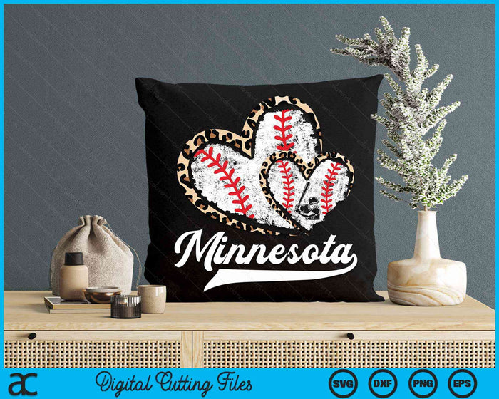 Vintage Minnesota Baseball Leopard Heart Baseball Fans SVG PNG Digital Cutting Files