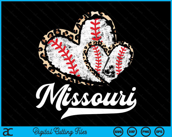 Vintage Missouri Baseball Leopard Heart Baseball Fans SVG PNG Digital Cutting Files