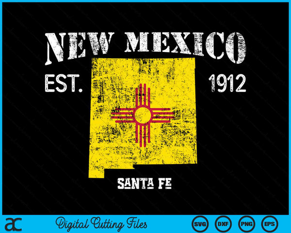Vintage New Mexico US State Flag and Map Santa Fe SVG PNG Digital Cutting Files