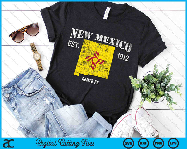 Vintage New Mexico US State Flag and Map Santa Fe SVG PNG Digital Cutting Files