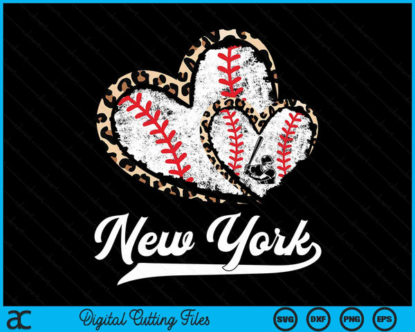 Vintage New York Baseball Leopard Heart Baseball Fans SVG PNG Digital Cutting Files