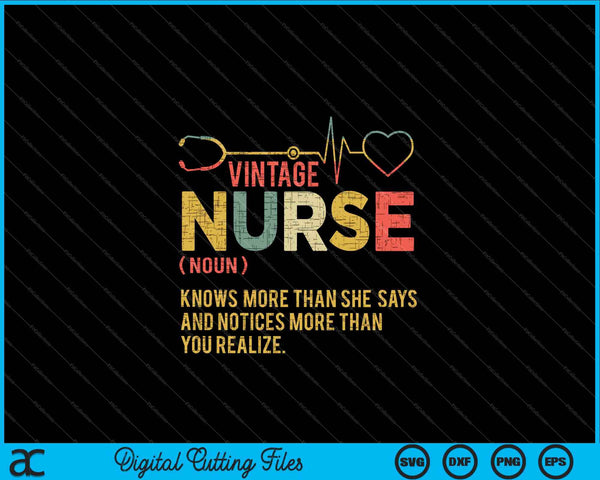 Vintage Enfermera Definición Hospital Enfermería Médica SVG PNG Archivos de Corte Digital
