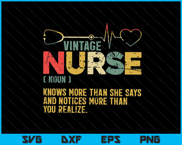 Vintage verpleegkundige definitie ziekenhuis medische geregistreerde verpleegkunde SVG PNG digitale snijbestanden