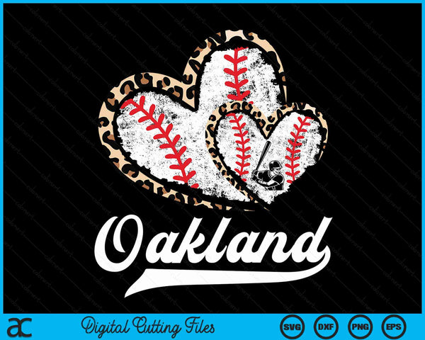 Vintage Oakland Baseball Leopard Heart Baseball Fans SVG PNG Digital Cutting Files