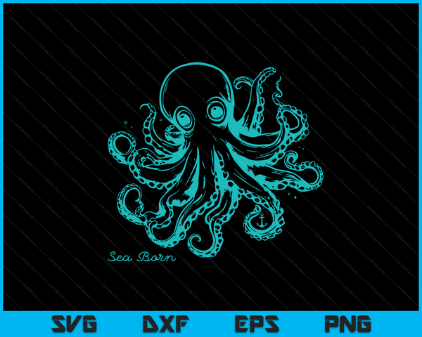 Vintage Octopus Marine Biologist Design Green Sea Life SVG PNG Digital Cutting Files