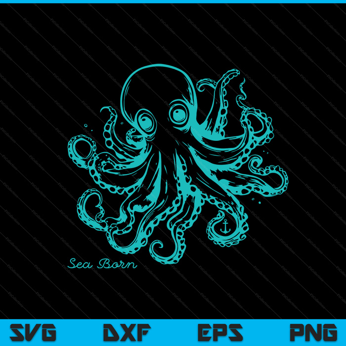 Vintage octopus marine biologist green sea life SVG PNG cut file for Cricut