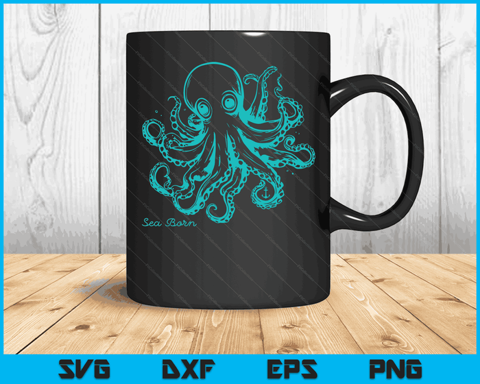 Vintage Octopus Marine Biologist Design Green Sea Life SVG PNG Digital Cutting Files