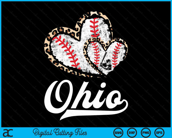 Vintage Ohio Baseball Leopard Heart Baseball Fans SVG PNG Digital Cutting Files