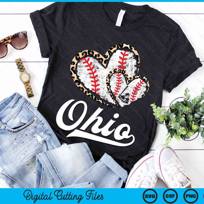Vintage Ohio Baseball Leopard Heart Baseball Fans SVG PNG Digital Cutting Files