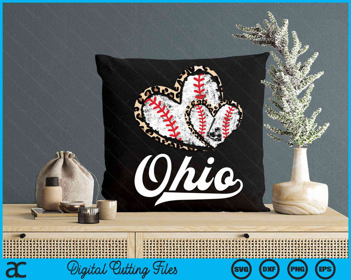 Vintage Ohio Baseball Leopard Heart Baseball Fans SVG PNG Digital Cutting Files